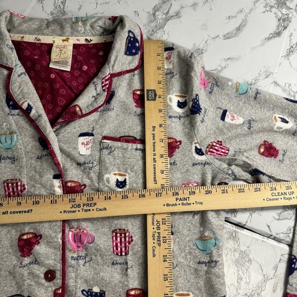 Munki Munki Coffee Themed Flannel Pajama Set Size Medium Loungewear Bamboo - Picture 14 of 16